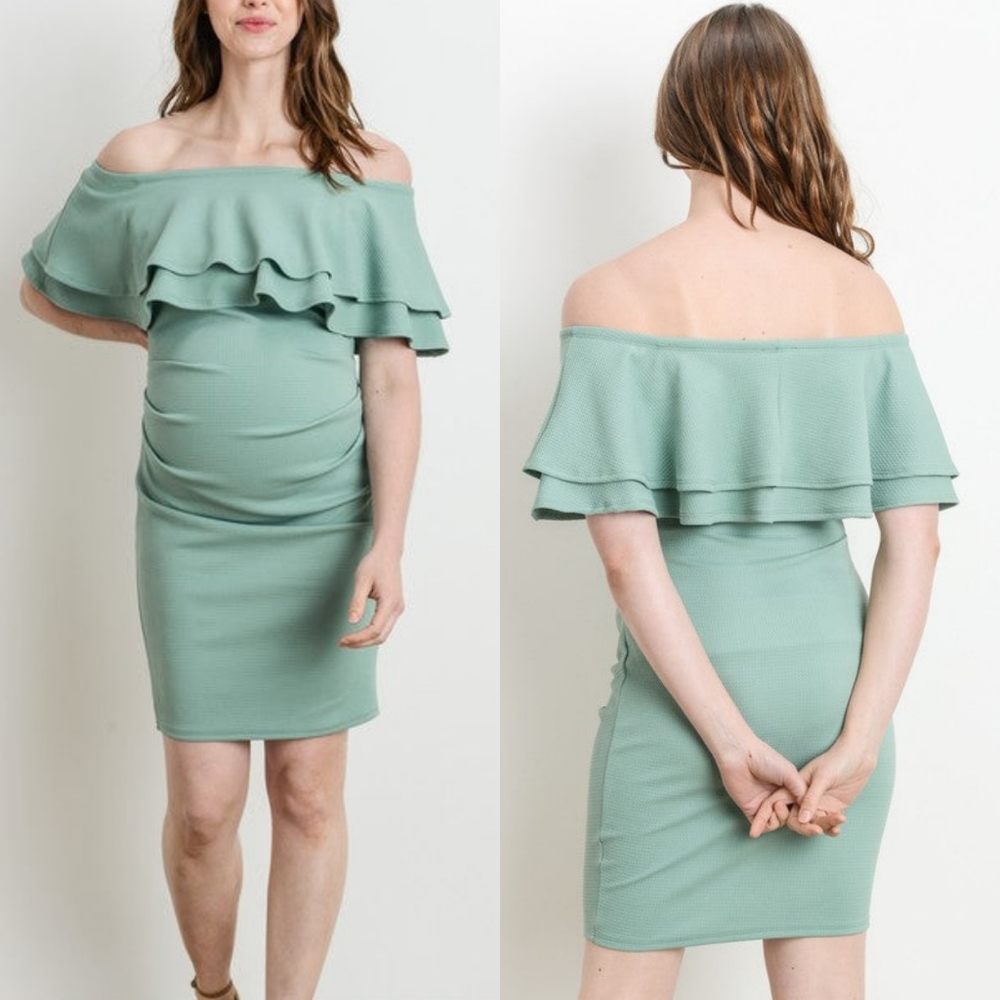 Maternity dress baby shower dress maternity wedding guest, green, made in usa